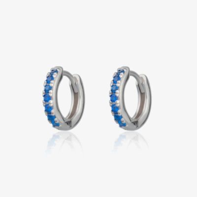 Scream Pretty Silver Rhodium Plated Blue Cubic Zirconia Huggie Hoop Earrings SPS-190