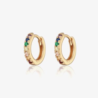 Scream Pretty 18ct Gold Plated Rainbow Cubic Zirconia Huggie Hoop Earrings SPESGS48-MC