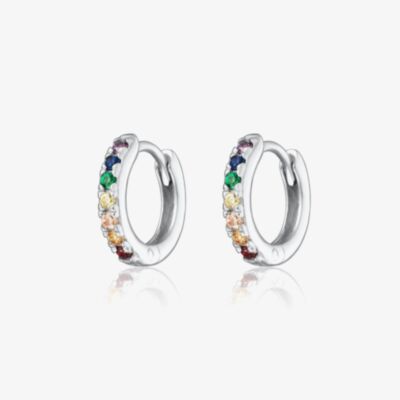 Scream Pretty Silver Rhodium Plated Rainbow Cubic Zirconia Huggie Hoop Earrings SPESSS48-MC