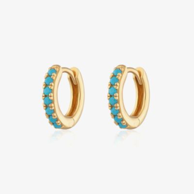 Scream Pretty 18ct Gold Plated Turquoise Blue Cubic Zirconia Huggie Hoop Earrings SPESGS133