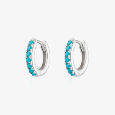 Scream Pretty Silver Rhodium Plated Turquoise Blue Cubic Zirconia Huggie Hoop Earrings SPESSS133