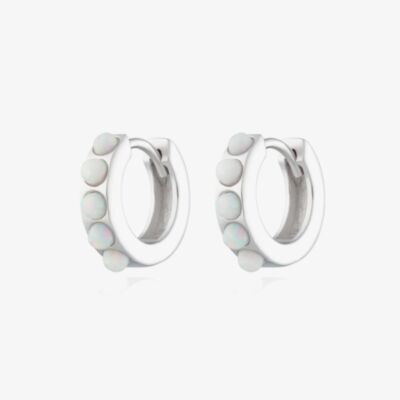 Scream Pretty Silver Rhodium Plated Plated White Opal Huggie Hoop Earrings SPESS108-WHITE