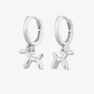 Scream Pretty Silver Rhodium Plated Plated Balloon Dog Charm Hoop Earrings SPS-159