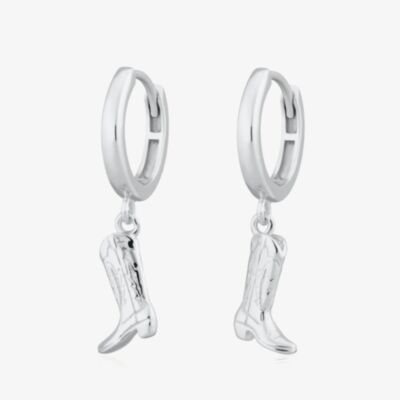 Scream Pretty Silver Rhodium Plated Plated Cowboy Boot Charm Hoop Earrings SPG-160