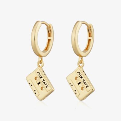 Scream Pretty 18ct Gold Plated Mix Tape Charm Hoop Earrings SPG-156