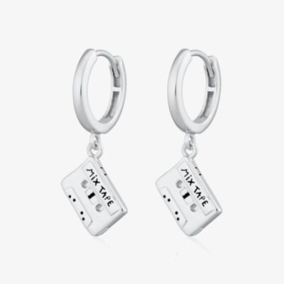 Scream Pretty Silver Rhodium Plated Mix Tape Charm Hoop Earrings SPS-156