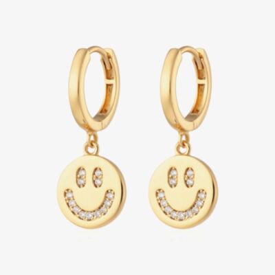 Scream Pretty Silver Rhodium Plated Cubic Zirconia Smiley Face Charm Hoop Earrings SPG-56