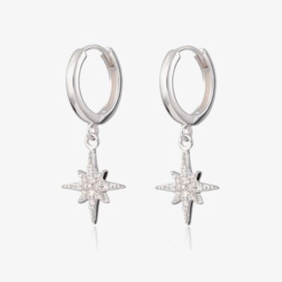 Scream Pretty Starburst Silver Rhodium Cubic Zirconia Star Charm Hoop Earrings SPEDSS41-PV