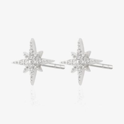 Scream Pretty Starburst Silver Rhodium Cubic Zirconia Star Stud Earrings SPESSS32