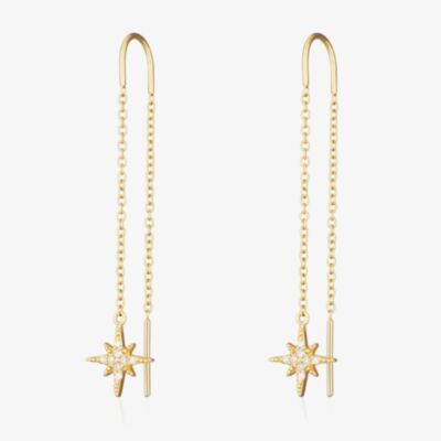 Scream Pretty Starburst 18ct Gold Plated Cubic Zirconia Threader Star Earrings SPEDGS7-PV