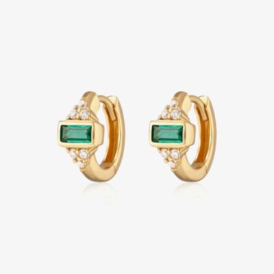 Scream Pretty Audrey 18ct Gold Plated Green Cubic Zirconia Huggie Hoop Earrings SPG-91