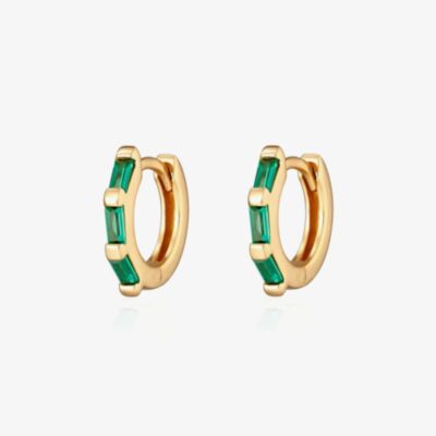 Scream Pretty 18ct Gold Plated Baguette Cut Green Cubic Zirconia Huggie Hoop Earrings SPG-95