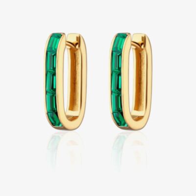 Scream Pretty 18ct Gold Plated Oval Green Cubic Zirconia Hoop Earrings SPG-93