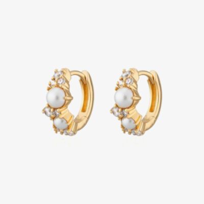 Scream Pretty Hannah Martin 18ct Gold Plated Pearl Cubic Zirconia Cluster Huggie Earrings SPG-404