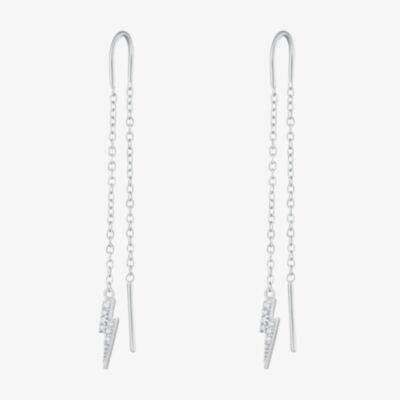 Scream Pretty Silver Rhodium Plated Cubic Zirconia Lightning Bolt Threader Earrings SPS-119
