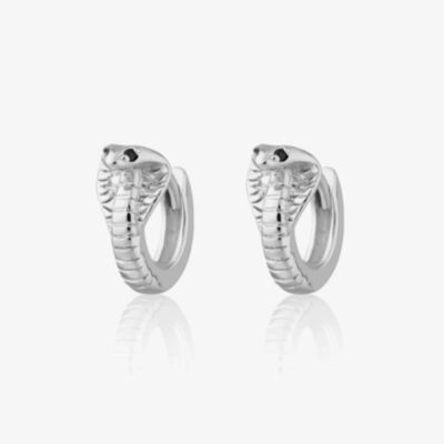 Scream Pretty Silver Rodium Black Onyx Cobra Huggie Hoop Earrings SPS-286