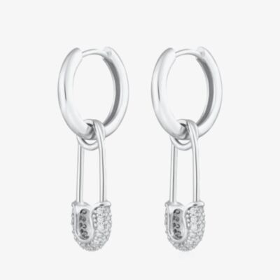 Scream Pretty Hannah Martin Silver Cubic Zirconia Saftey Pin Hoop Earrings SPS-194-97