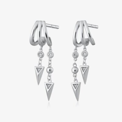 Scream Pretty Rebel Silver Rhodium Plated Illusion Cubic Zirconia Triple Hoop Drop Earrings SPS-155
