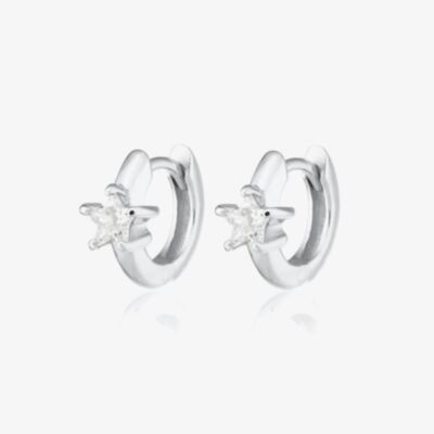 Scream Pretty Silver Rhodium Plated Cubic Zirconia Single Star Huggie Hoop Earrings SPS-398