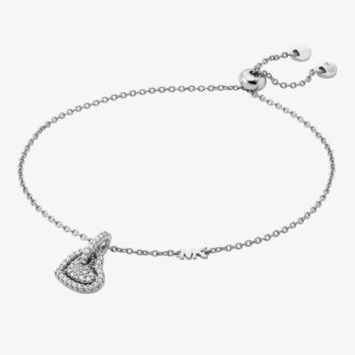 Michael Kors Love Sterling Silver White Cubic Zirconia Heart Charm Bracelet MKC1748CZ040