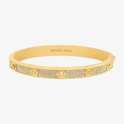Michael Kors Yellow Gold Tone Plated Cubic Zirconia Pave Logo Bangle MKJ8653710