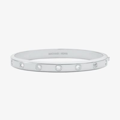 Michael Kors Silver Tone Plated Cubic Zirconia Logo Bangle MKJ8650040