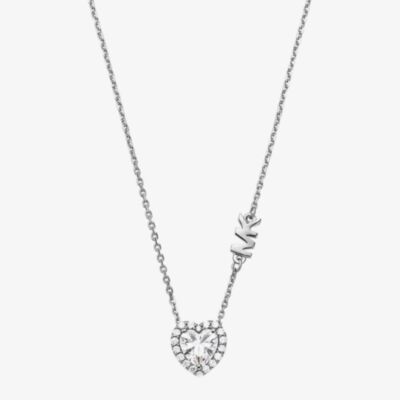 Michael Kors Silver Heart Cubic Zirconia MK Necklace MKC1520AN040