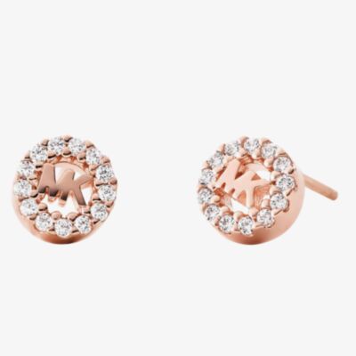 Michael Kors Custom Kors 14ct Rose Gold Plated Pave Logo Stud Earrings MKC1033AN791