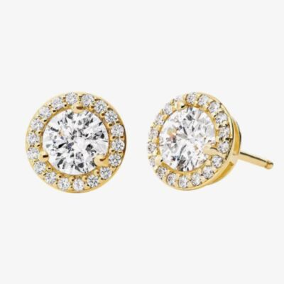 Michael Kors Gold Plated Round Crystal Halo Stud Earrings MKC1035AN710