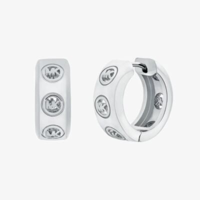 Michael Kors Silver Tone Plated Logo Huggie Hoop Earrings MKJ8655040