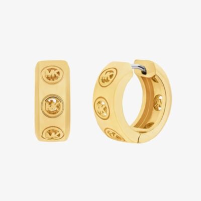 Michael Kors Yellow Gold Tone Plated Logo Huggie Hoop Earrings MKJ8655710