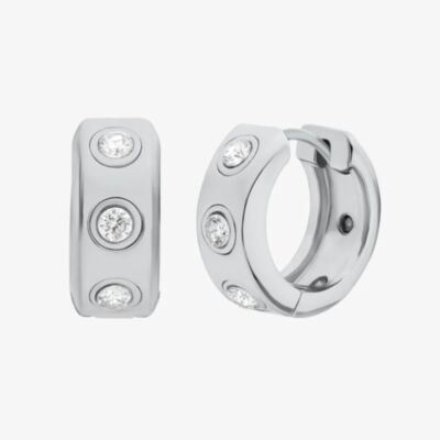 Michael Kors Silver Tone Plated Cubic Zirconia Pave Logo Huggie Hoop Earrings MKJ8652040