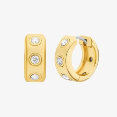 Michael Kors Yellow Gold Tone Plated Cubic Zirconia Pave Logo Huggie Hoop Earrings MKJ8652710