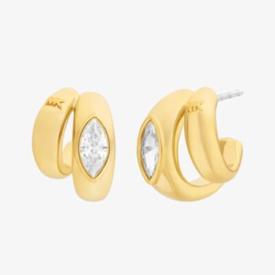 Michael Kors Yellow Gold Tone Plated Marquise Cut Cubic Zirconia Double Hoop Earrings MKJ8678710