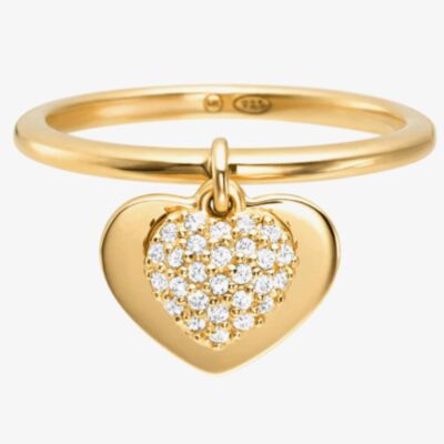 Michael Kors Kors Love 14ct Gold Plated Pave Heart Drop Ring MKC1121AN710