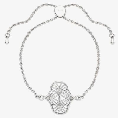 Lucy Quartermaine Silver Art Deco White Topaz Oval Toggle Bracelet ADB4