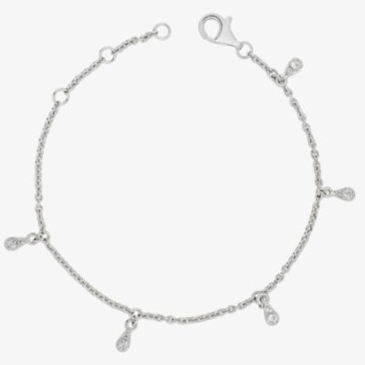 Lucy Quartermaine Silver Skiny Drip White Topaz Multi Drop Charm Bracelet SDB2