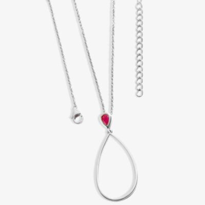 Lucy Quartermaine Silver Long Petal Drop Pear Cut Ruby Necklace PNL4