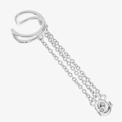 Lucy Quartermaine Silver Art Deco Single Ear Cuff And Stud With Chain ADCU2