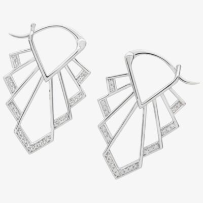 Lucy Quartermaine Silver Art Deco White Topaz Chrysler Dropper Earrings ADER5