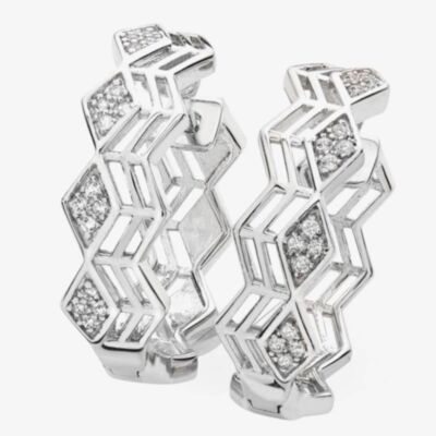 Lucy Quartermaine Silver Art Deco White Topaz Triangle Hoop Earrings ADER7