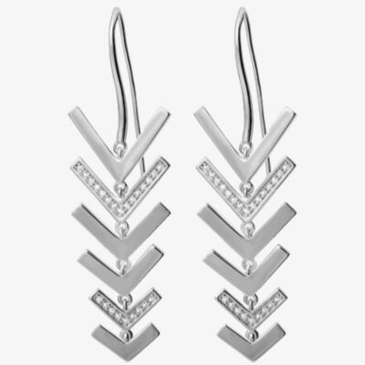 Lucy Quartermaine Silver Art Deco White Topaz Arrow Dropper Earrings ADER9