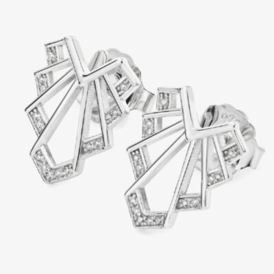 Lucy Quartermaine Silver Art Deco White Topaz Chrysler Stud Earrings ADS4