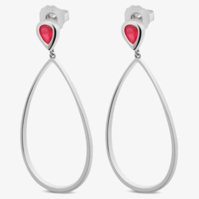 Lucy Quartermaine Silver Petal Drop Pear Cut Ruby Dropper Earrings PER4