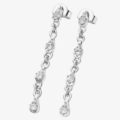 Lucy Quartermaine Silver Skinny Drip White Topaz Dropper  Earrings SDER2