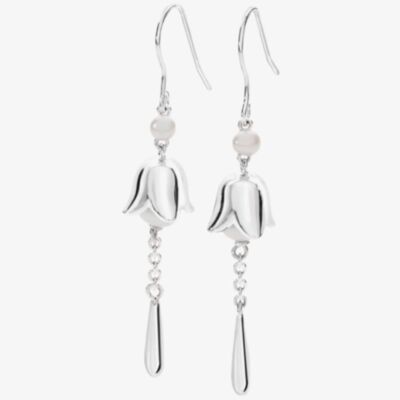 Lucy Quartermaine Silver Lily Of The Valley Freshwater Pearl Dropper Earrings RER3