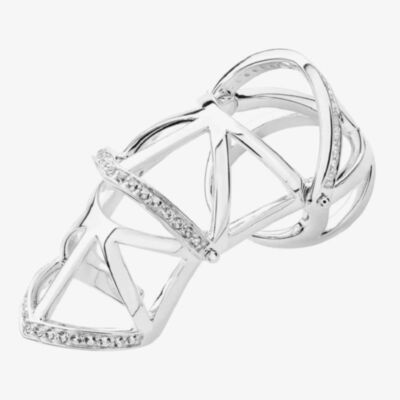 Lucy Quartermaine Silver Art Deco White Topaz Armour Ring ADR4