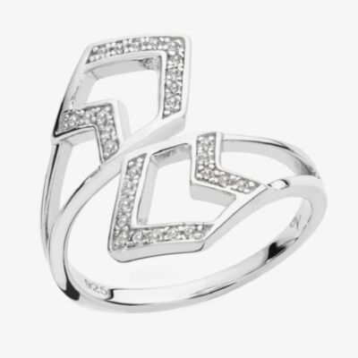 Lucy Quartermaine Silver Art Deco White Topaz Tie Ring ADR5