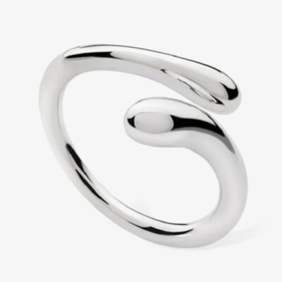 Lucy Quartermaine Silver Drop Open Crossover Ring DR5