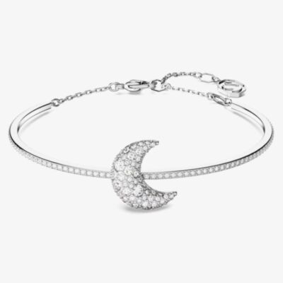 Swarovski Luna White Mixed Cuts Moon Rhodium Plated Bangle 5666175 (M)